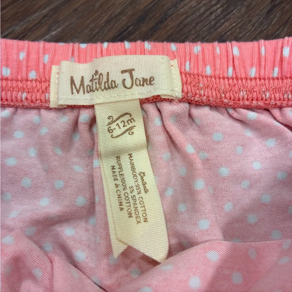 Matilda Jane Pink Polka Dot Bloomers With Blue Floral Ruffles Bottoms 6-12m